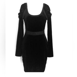 BCBG medium velvet form fitting puff shoulders dress Elvira